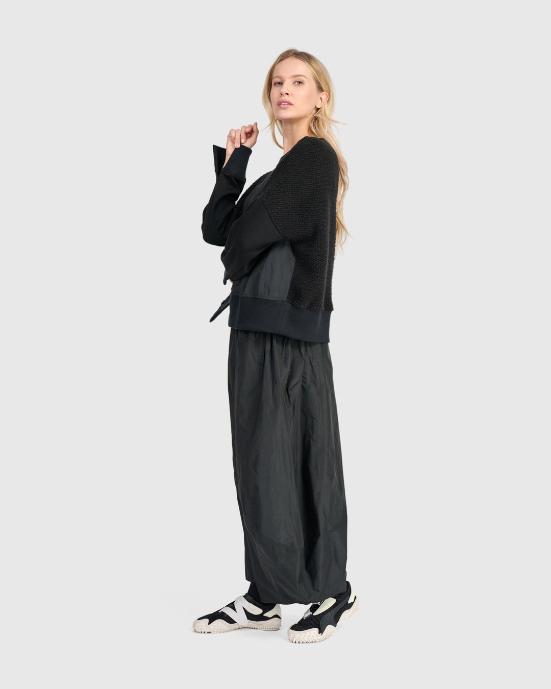 Mixed Media Crewneck Top Black