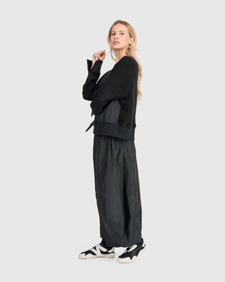 Mixed Media Crewneck Top Black