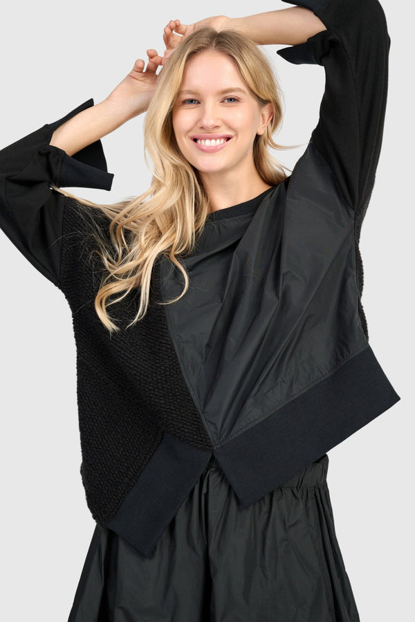 Mixed Media Crewneck Top Black