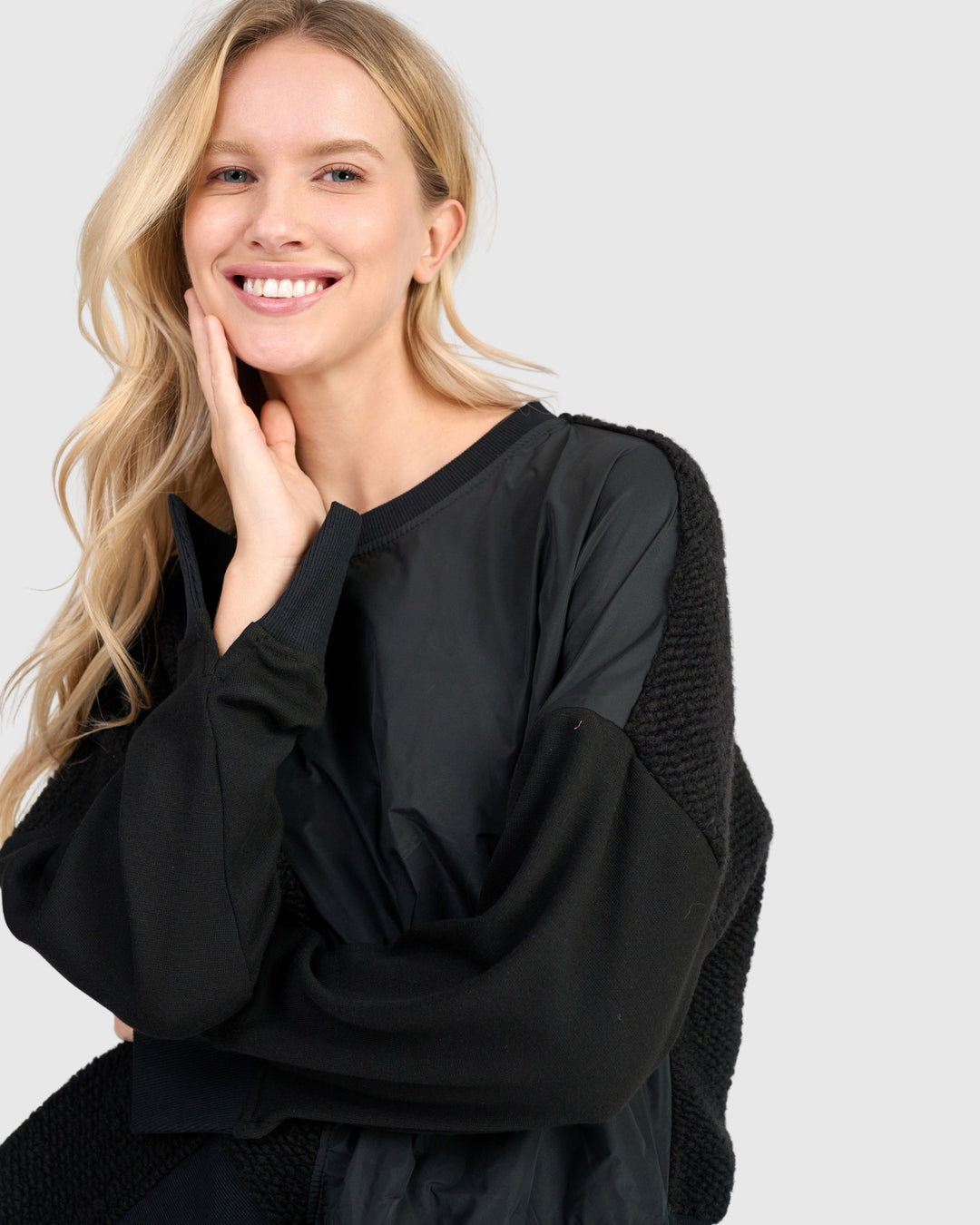 Mixed Media Crewneck Top Black