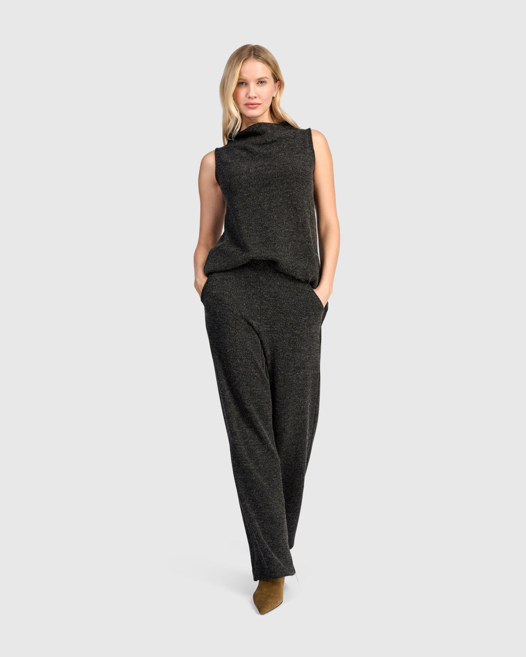 Sleeveless Mock Melange Top Shadow