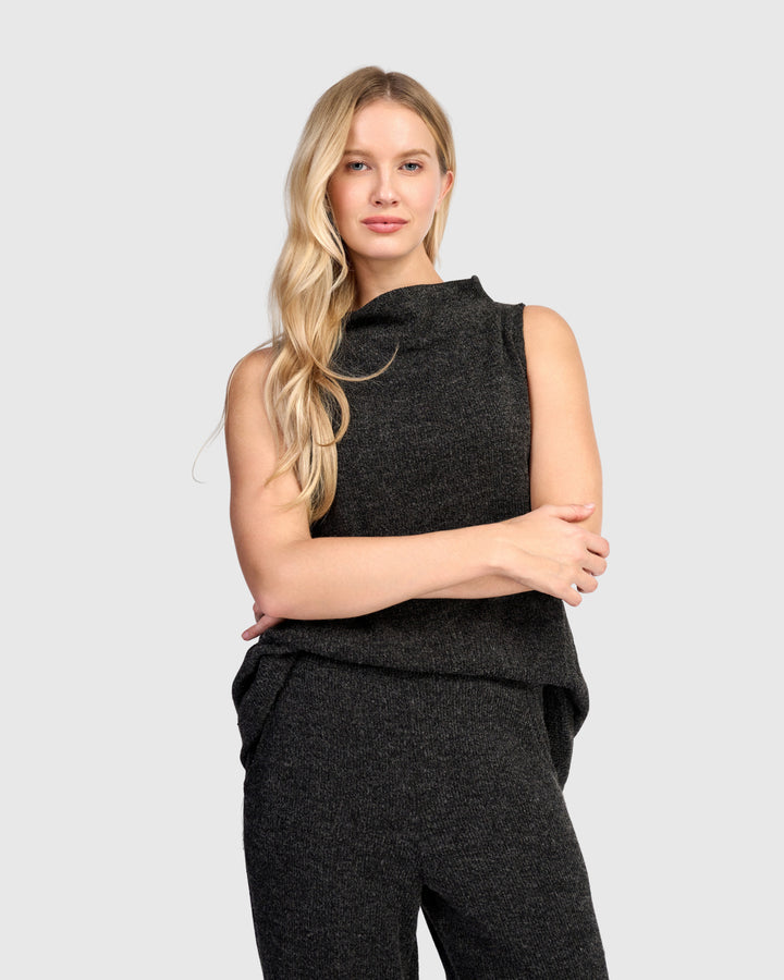 Sleeveless Mock Melange Top Shadow