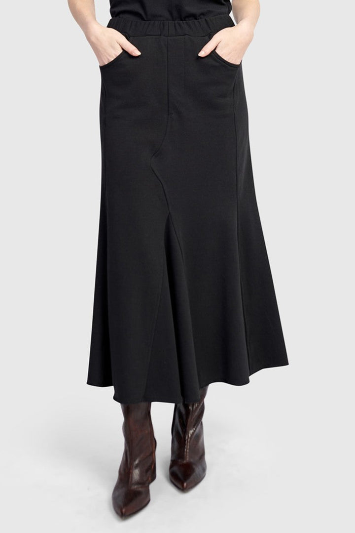 Terry Pieced Maxi Skirt, Black