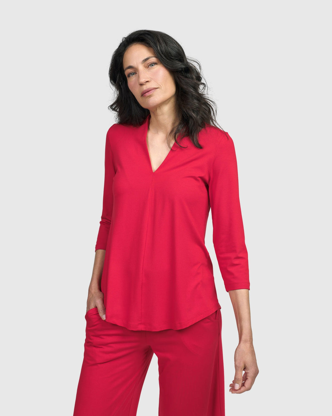 Essential V-neck Top, Red Rose