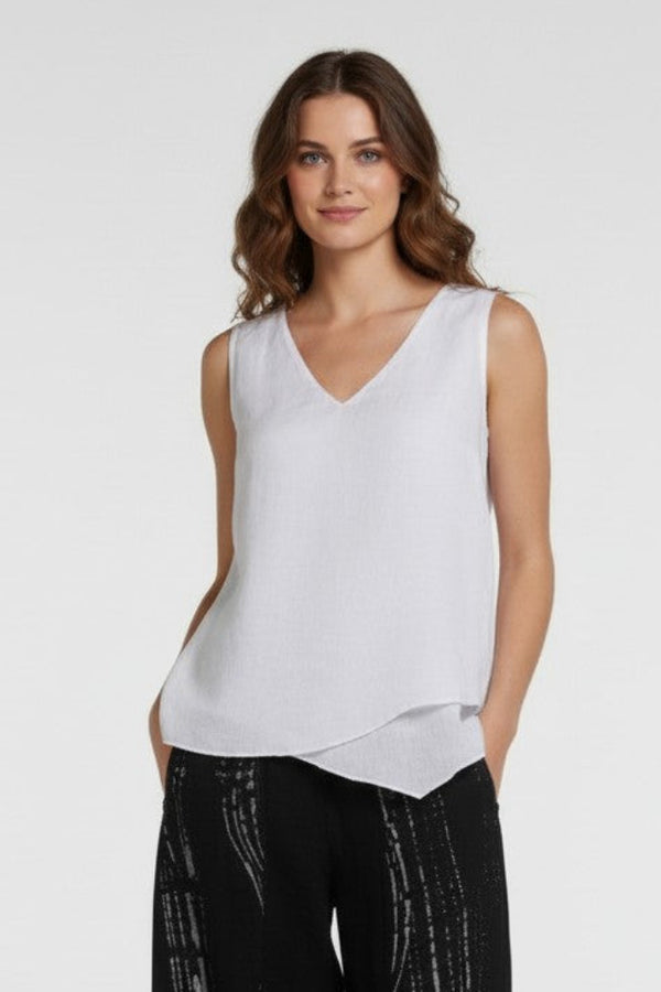 Asymmetrical Hem Linen Top White