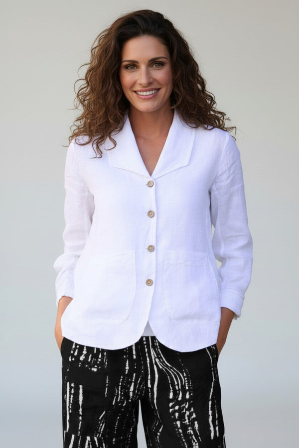 Button Up Linen Blazer White