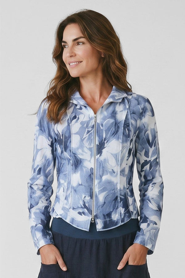 Linen Double Zip Floral Print Jacket Delfts