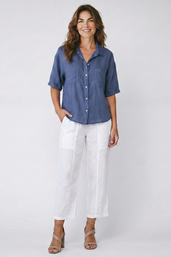 Linen Camp Shirt Delfts Blue