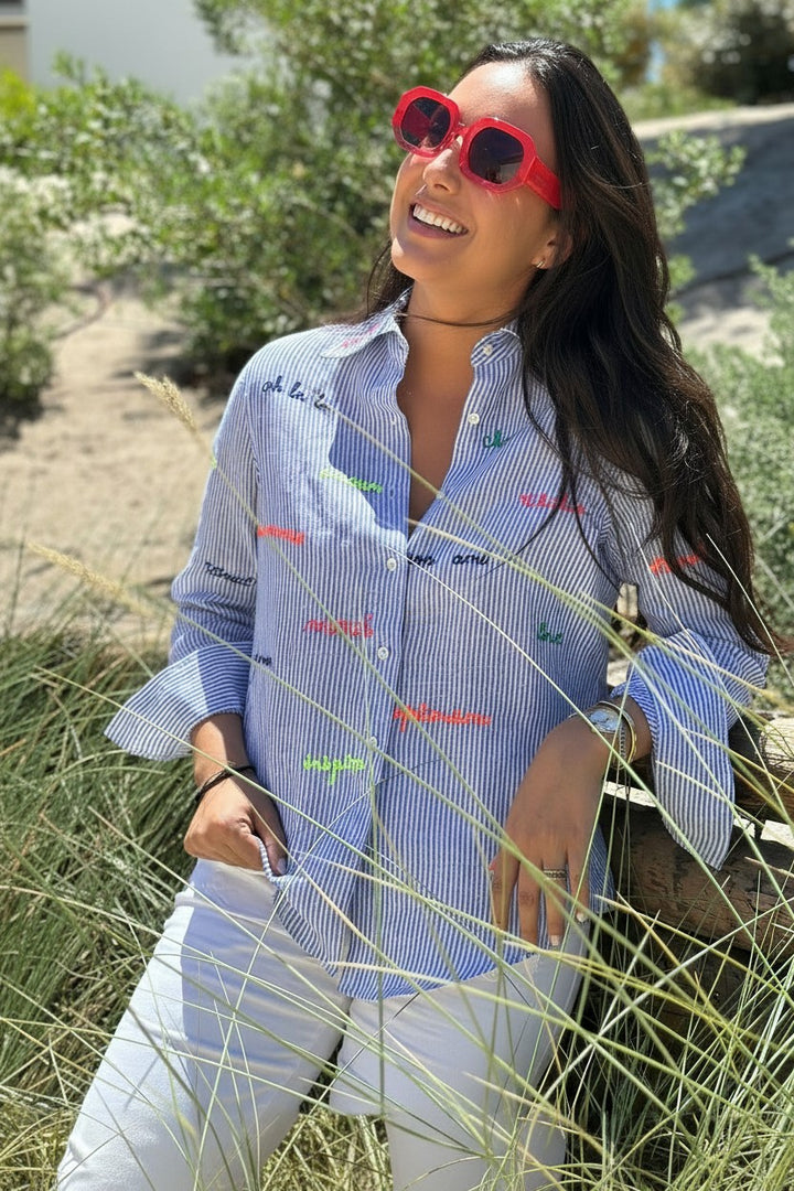 Striped Button Down Shirt Blue White