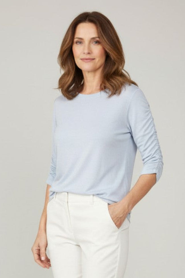 3/4 Sleeve Ruched Tee Sky Blue