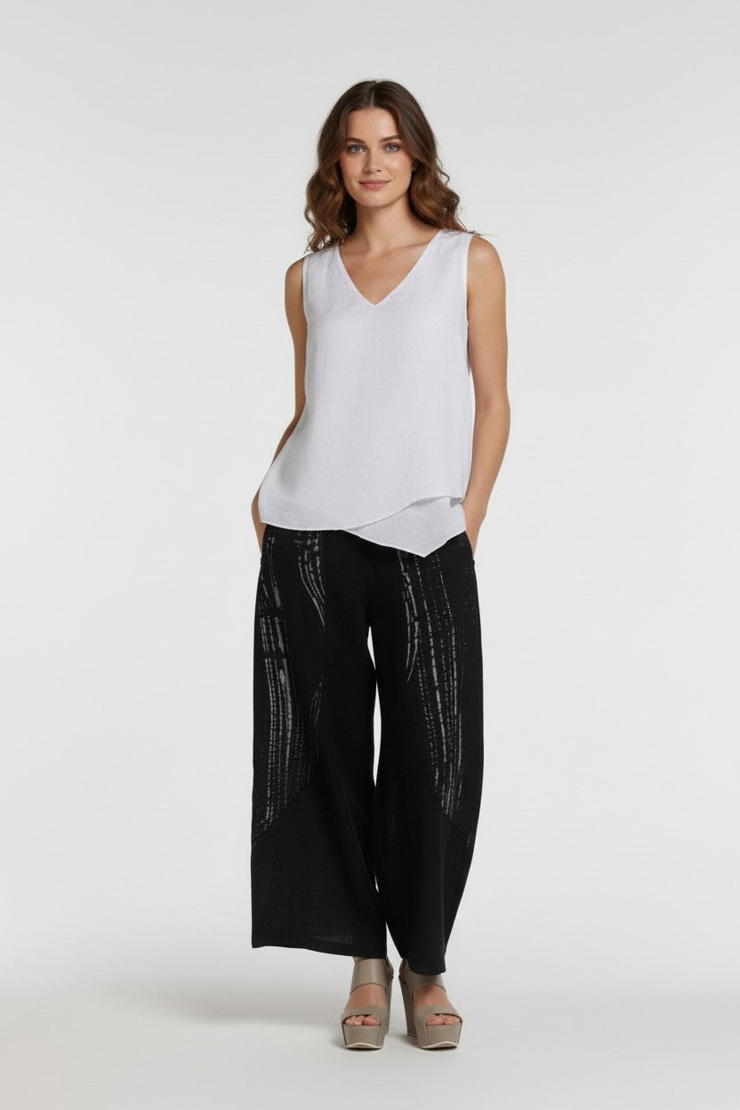 Asymmetrical Hem Linen Top White
