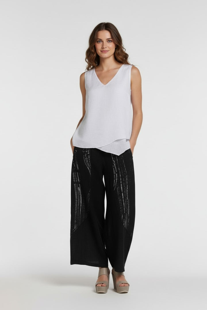Asymmetrical Hem Linen Top White