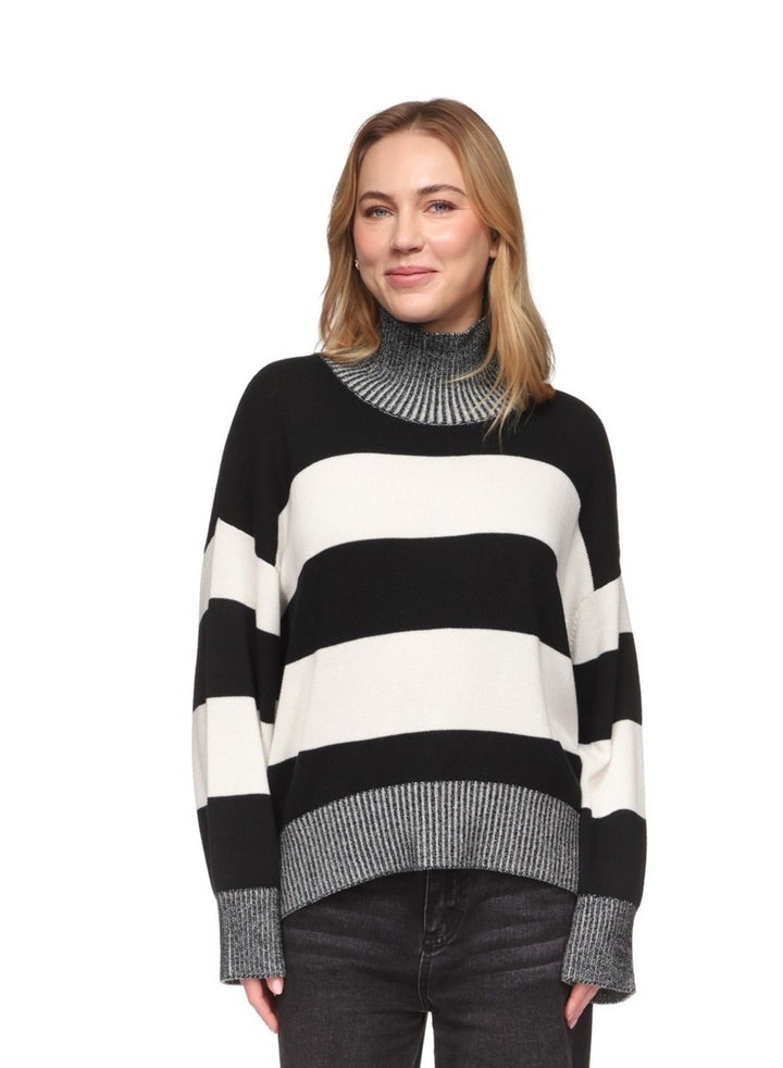 Betty Stripe Funnel Neck Sweater Black