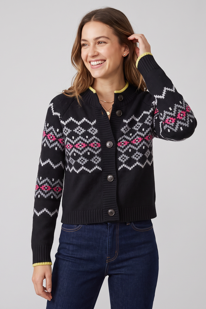Fairisle Button Cardigan Black