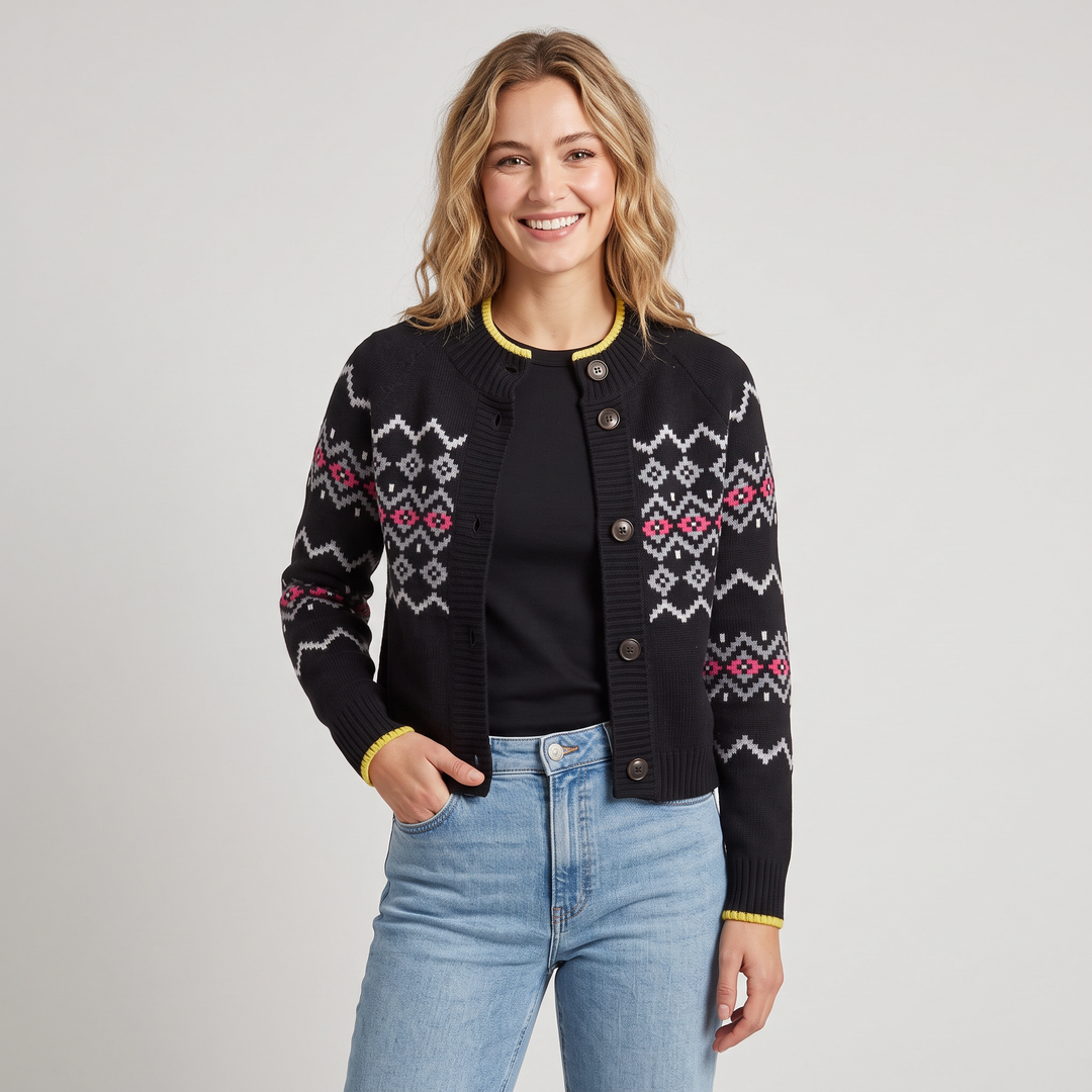 Fairisle Button Cardigan Black