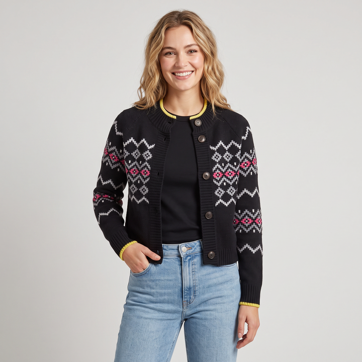 Fairisle Button Cardigan Black