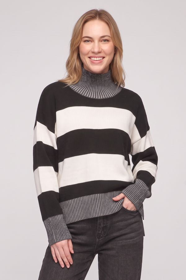 Betty Stripe Funnel Neck Sweater Black