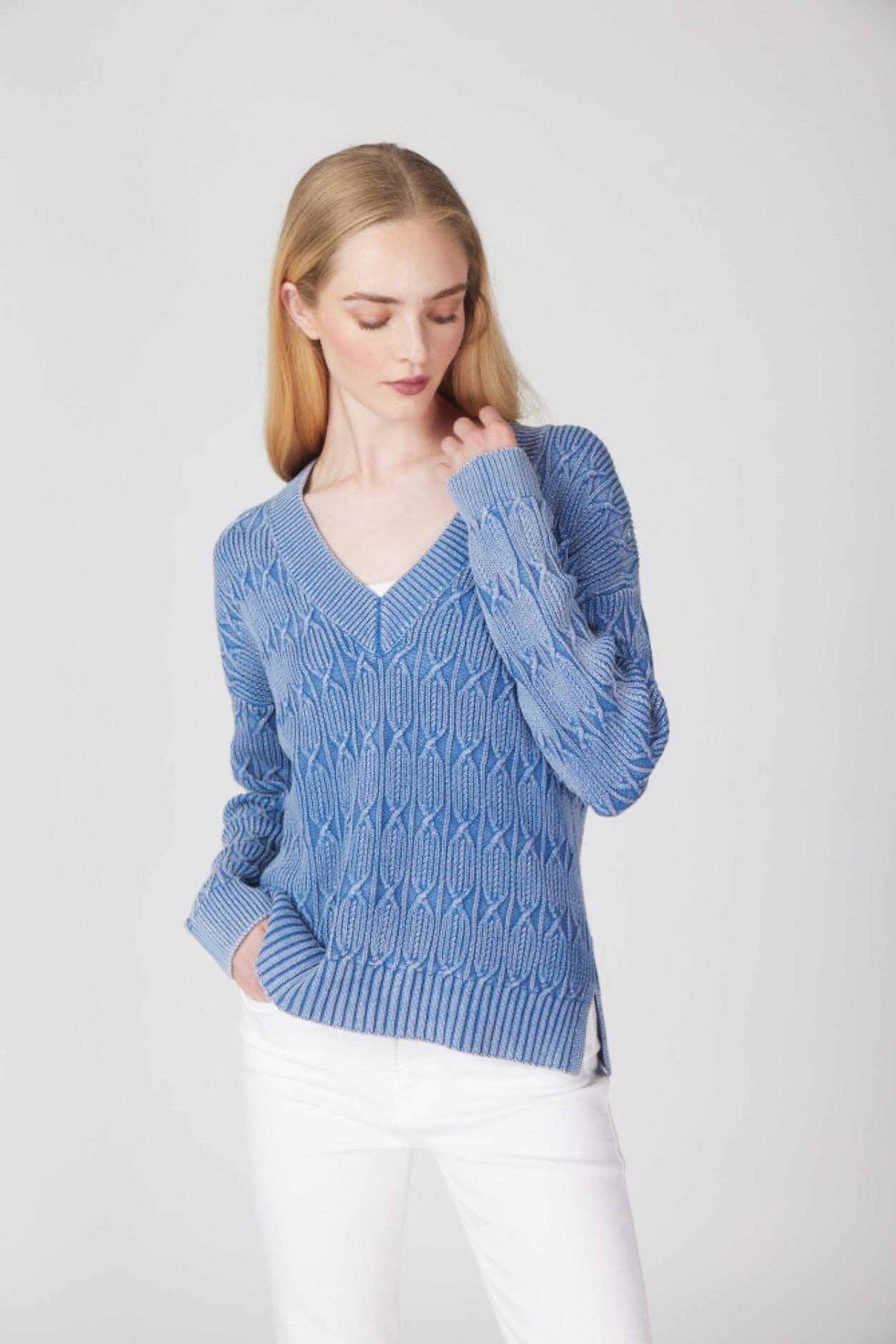 V Neck Cable Sweater