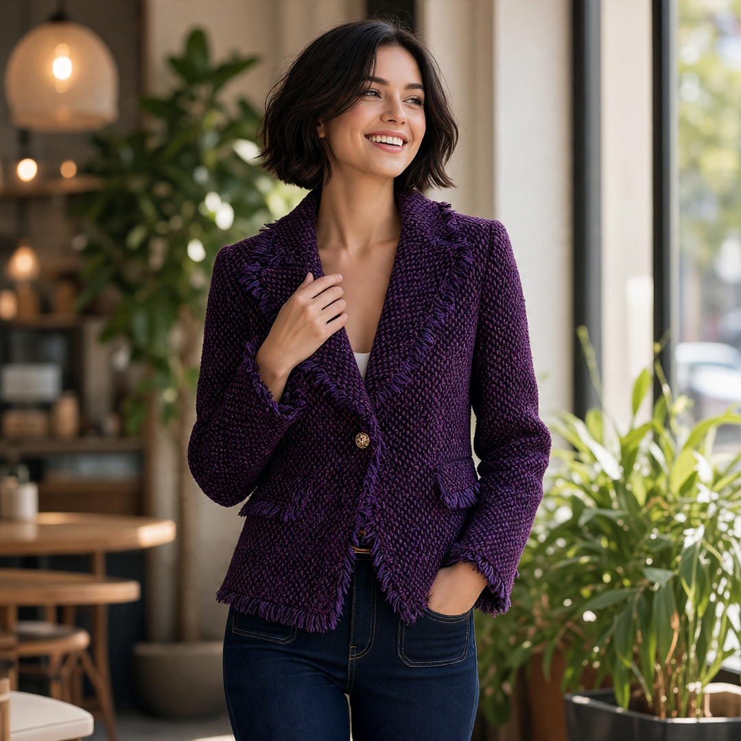 Lana Tweed Blazer Aubergine