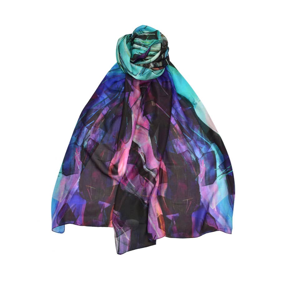 Frizzle Abstract Silk Scarf Blue