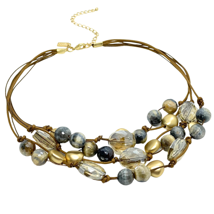 Blue Cream Tigers Eye And Champagne Crystal Torsade Necklace