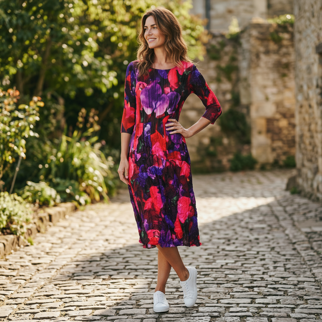 3/4 Sleeve Smash Pocket Dress Sweet Pea
