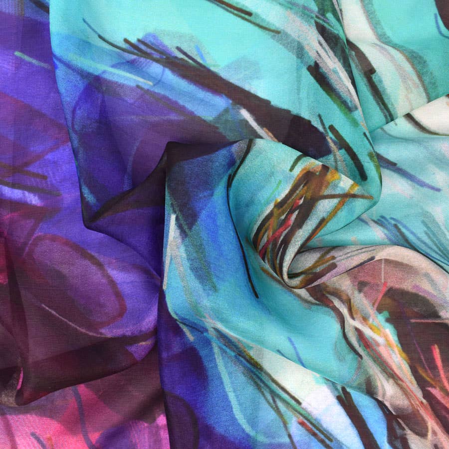Frizzle Abstract Silk Scarf Blue