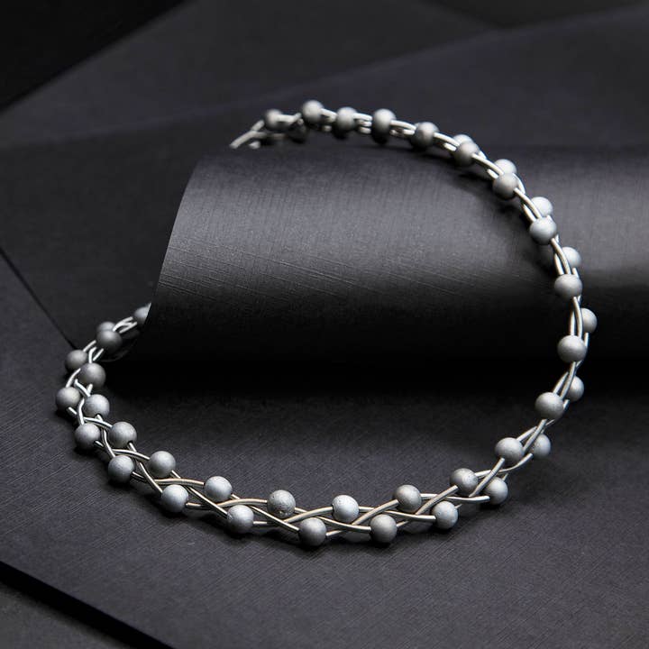 Braided Bead Necklace Silver
