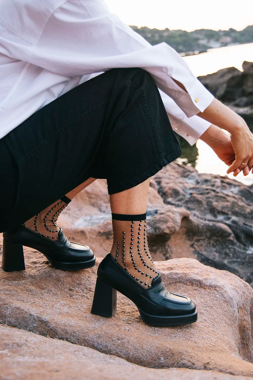 Crescent Sheer Socks in Black