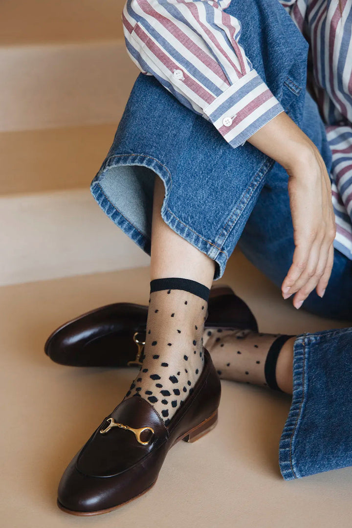 Nakameguro Sheer Socks in Black Dots