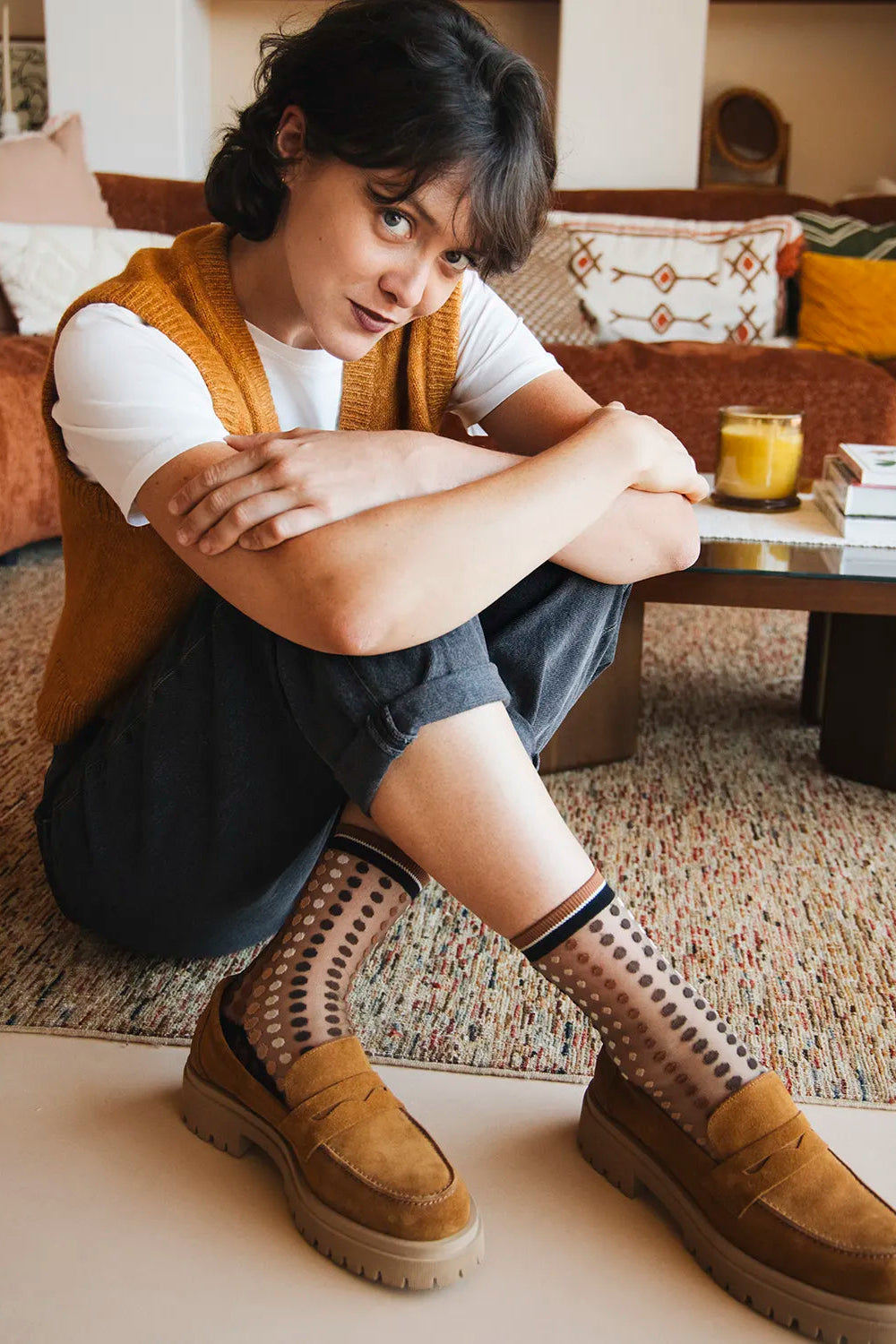 Vetrata Sheer Sock with Ovals in Brown