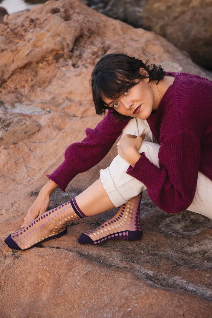 Vetrata Sheer Sock with Ovals in Violet
