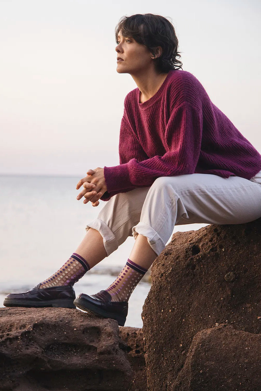 Vetrata Sheer Sock with Ovals in Violet