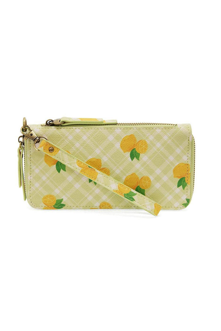 Chloe Printed Zip Around Wallet/ Wristlet Lime Plaid Lemons