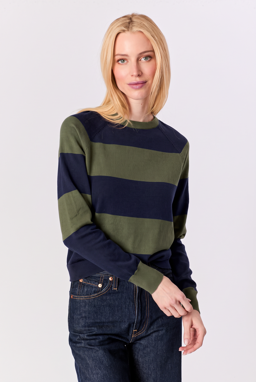 Rugby Stripe Crew Sweater Moss