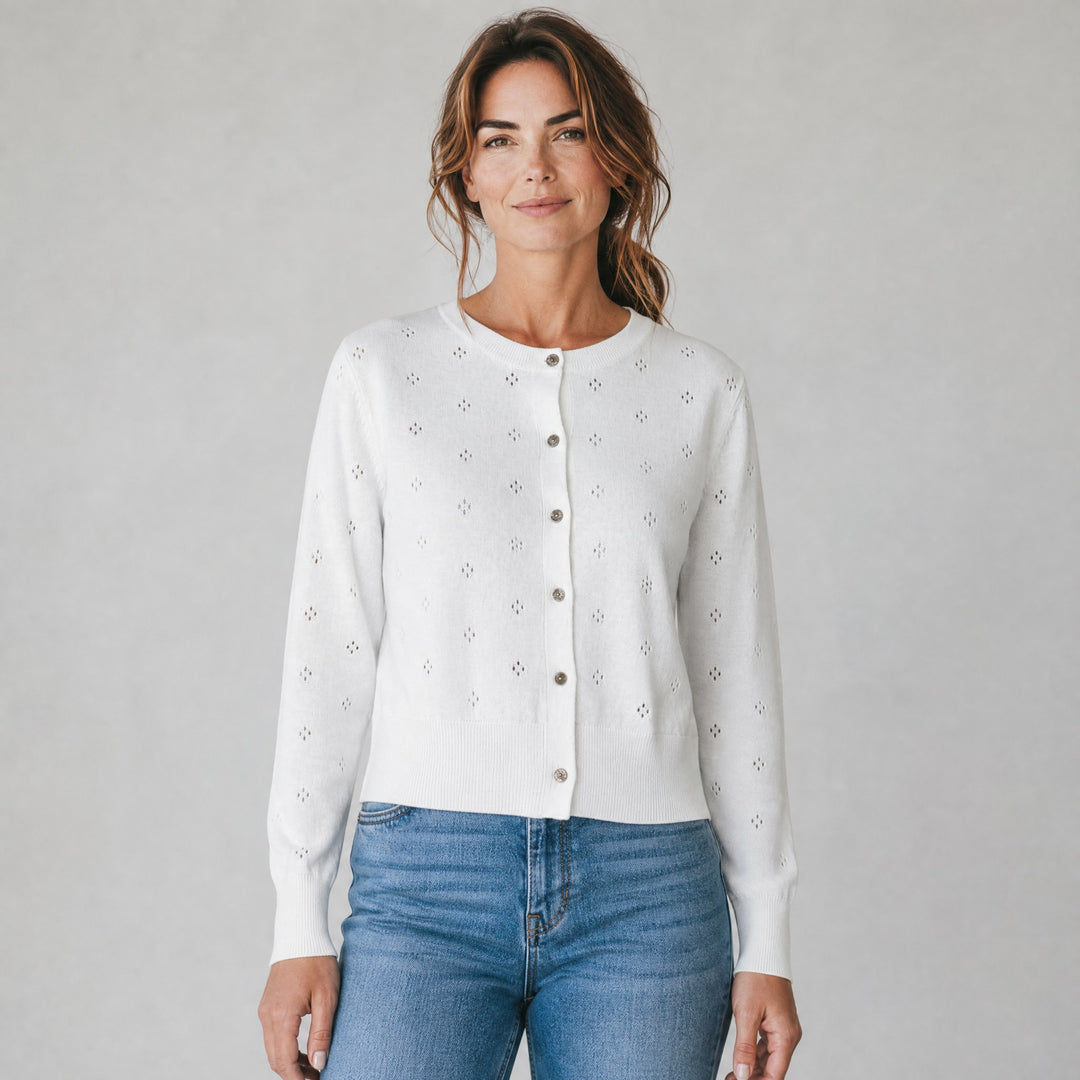 Pointelle Cardigan White