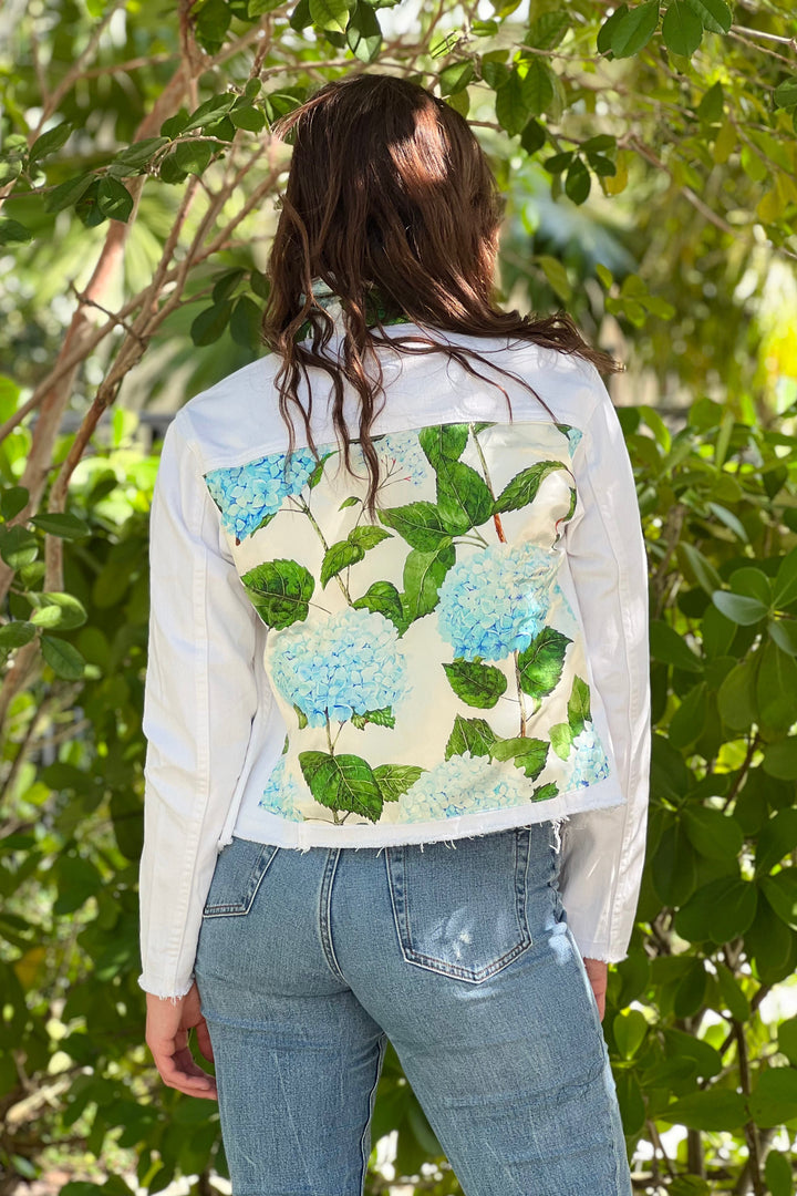 The White Denim Jacket / Blue Hydrangea