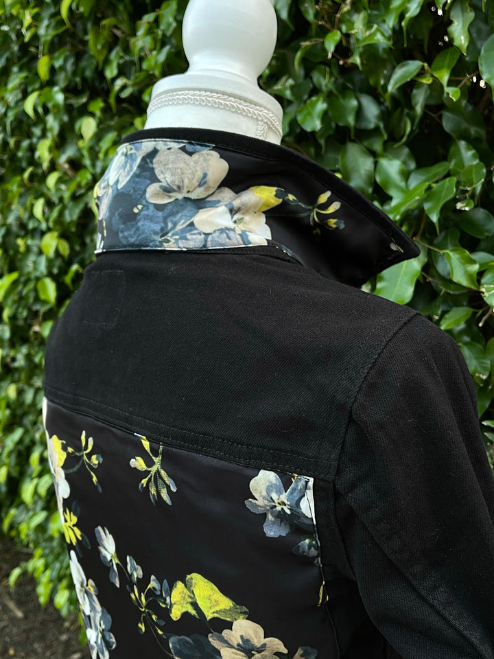 The Black Denim Jacket /  Blue Flower on Black