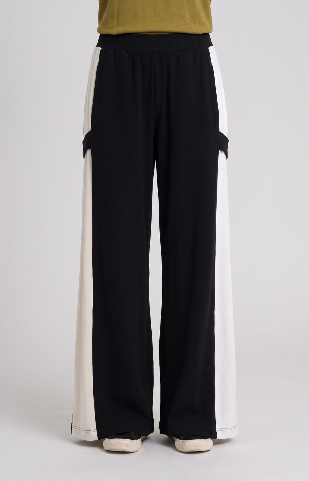Just Perfect Collection Online black and white terry wide-leg pants with side tab detail and relaxed fit