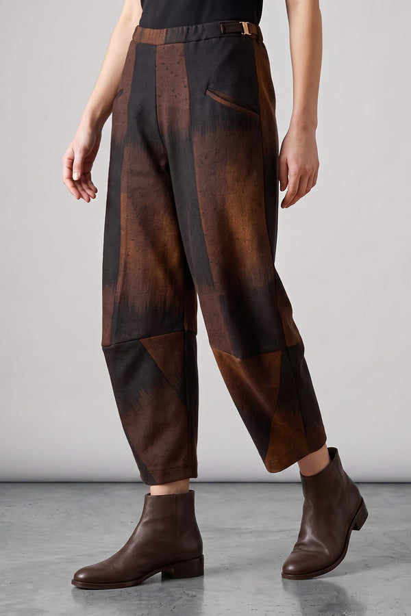Just Perfect Collection Online Circle Milano pants in black and brown geometric print with a relaxed cropped fit.