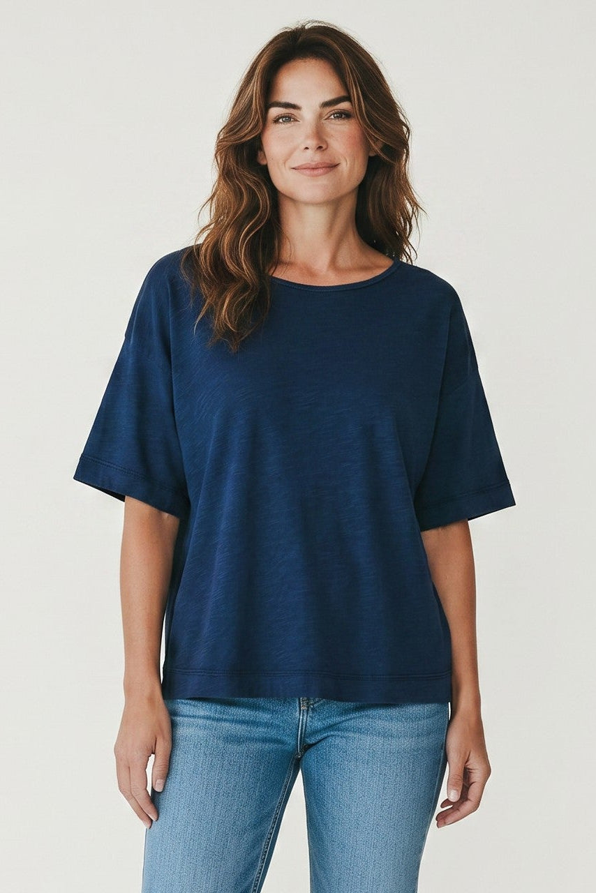 Just Perfect Collection Online navy blue oversized crewneck t-shirt made from 100% Supima cotton slub with dropped shoulders.