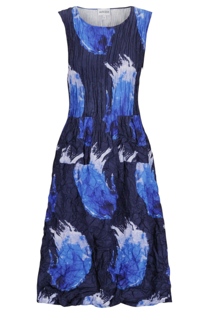 Just Perfect Collection Online blue splash print sleeveless midi dress in crinkled satin.
