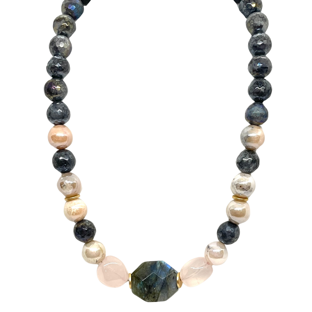 Labradorite, Natural Opal And Rose Quartz Necklace