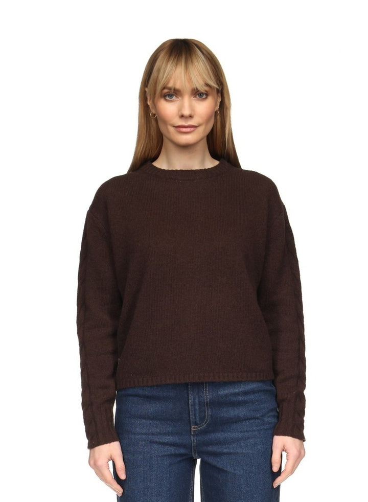 Cable Sleeve Crew Sweater Brown