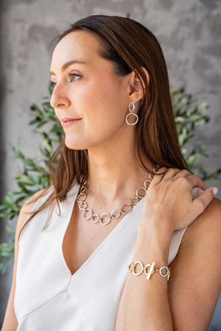 Mixed Metal Sculpted Circle Necklace