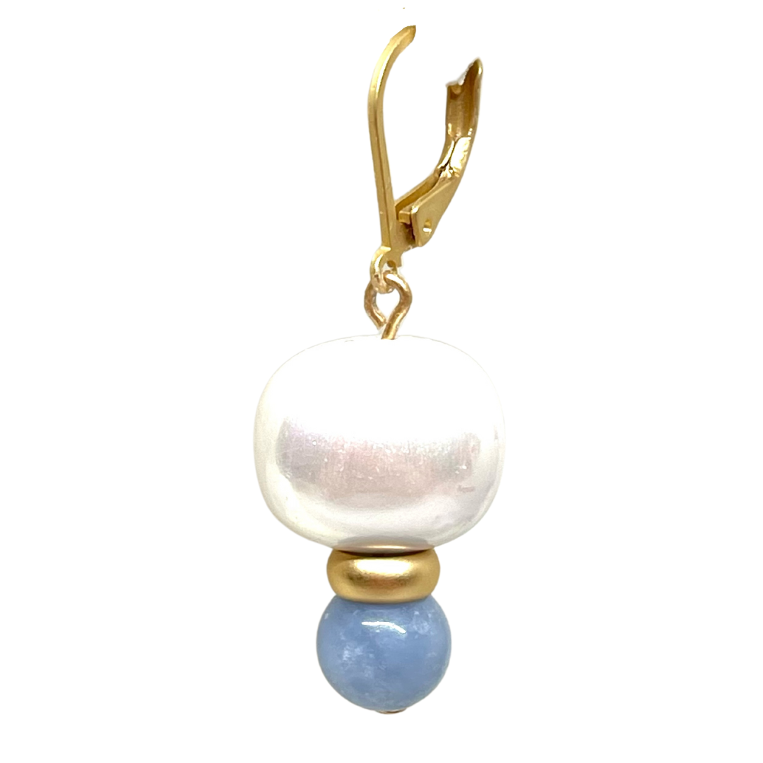 Mother of Pearl And Blue Jade With Gold Ring Stack Earrings