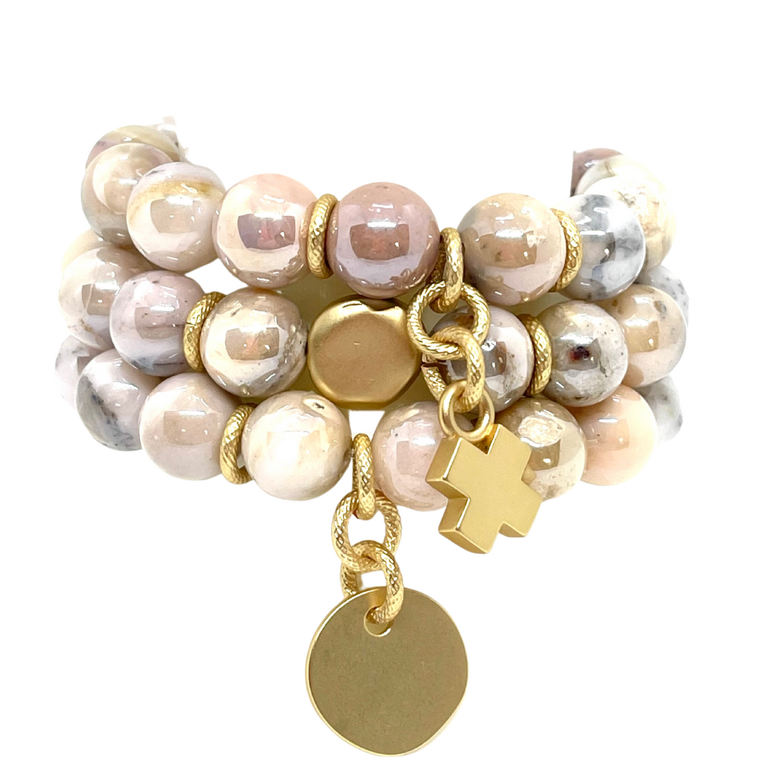 Natural Opal Stretch Bracelet with Matte Gold Flat Bead