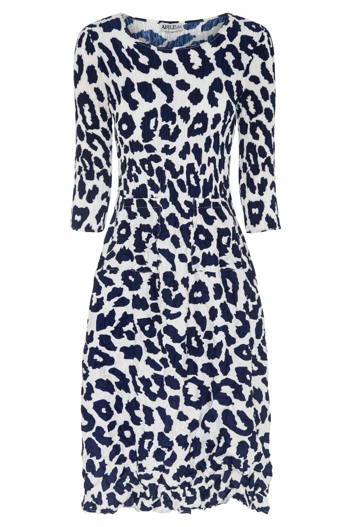 3/4 Sleeve Smash Pocket Dress Indigo Leopard