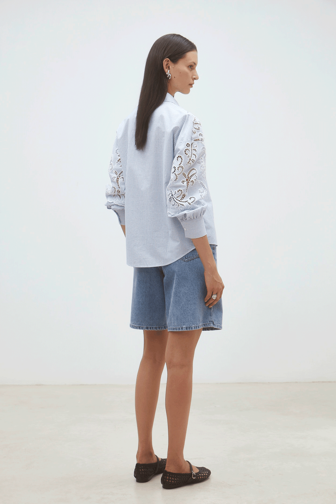 Letitcia Laser Cut Shirt Blue