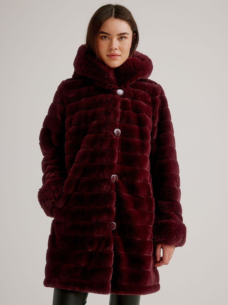 Reversible Faux Fur Coat Oxford Red